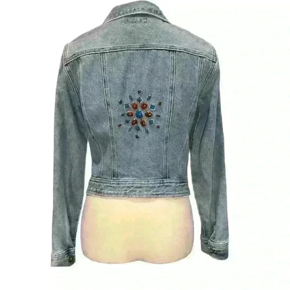 ABS by Allen Schwartz light washed with colorful stone jean jacket size small - Picture 4 of 15